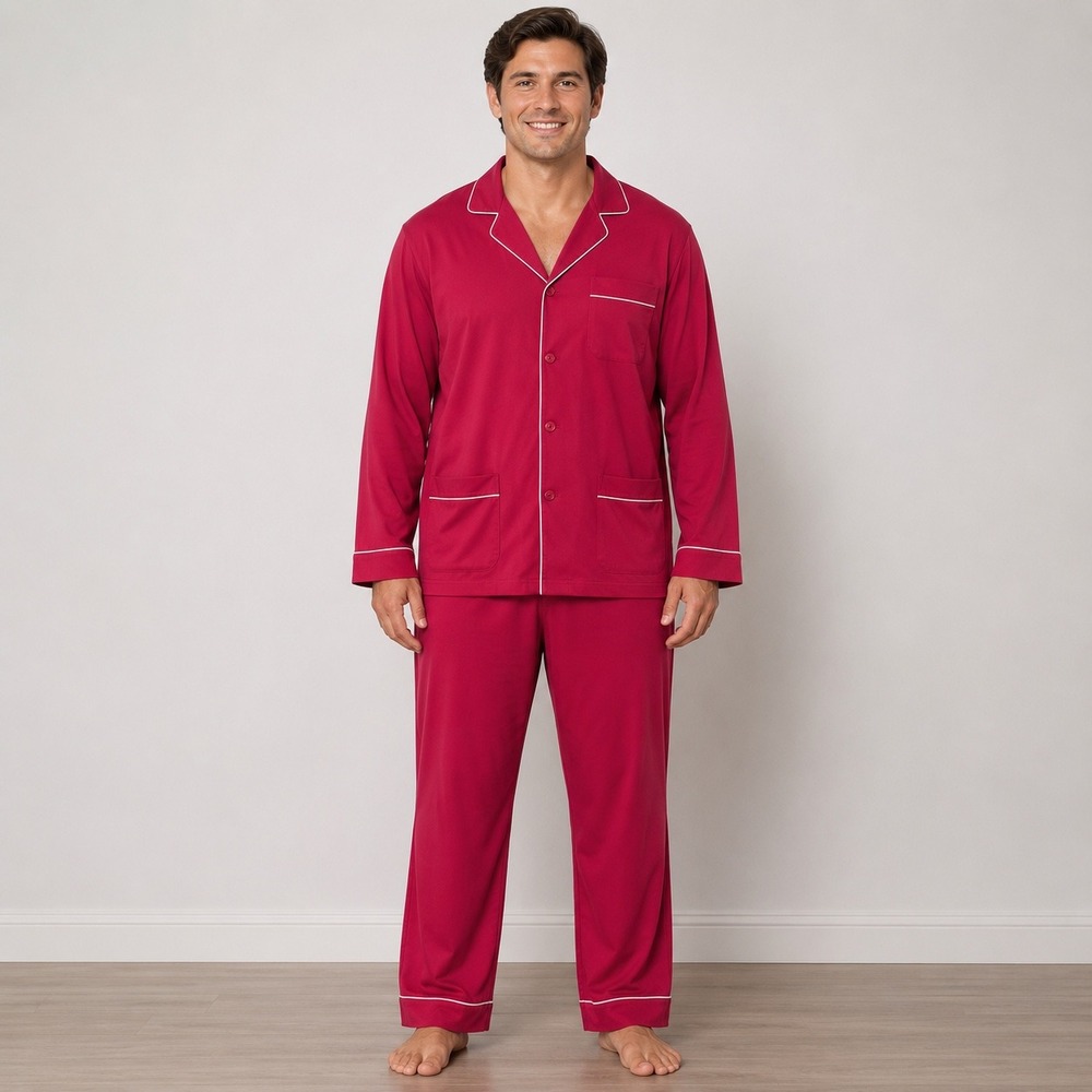 Vintage Christian Dior Monsieur Burgundy Pajama Set Mens Size Medium Old Money